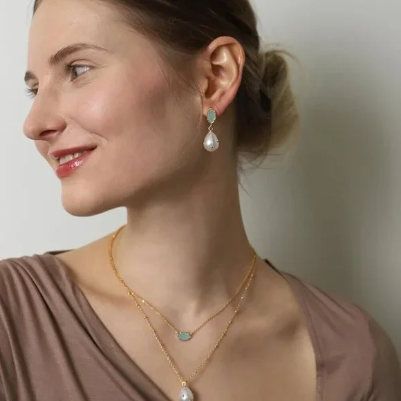 Layered Gold Necklace Women 18K Gold Plated Crystal Pendant Jewelry Gift - Picture 3 of 5